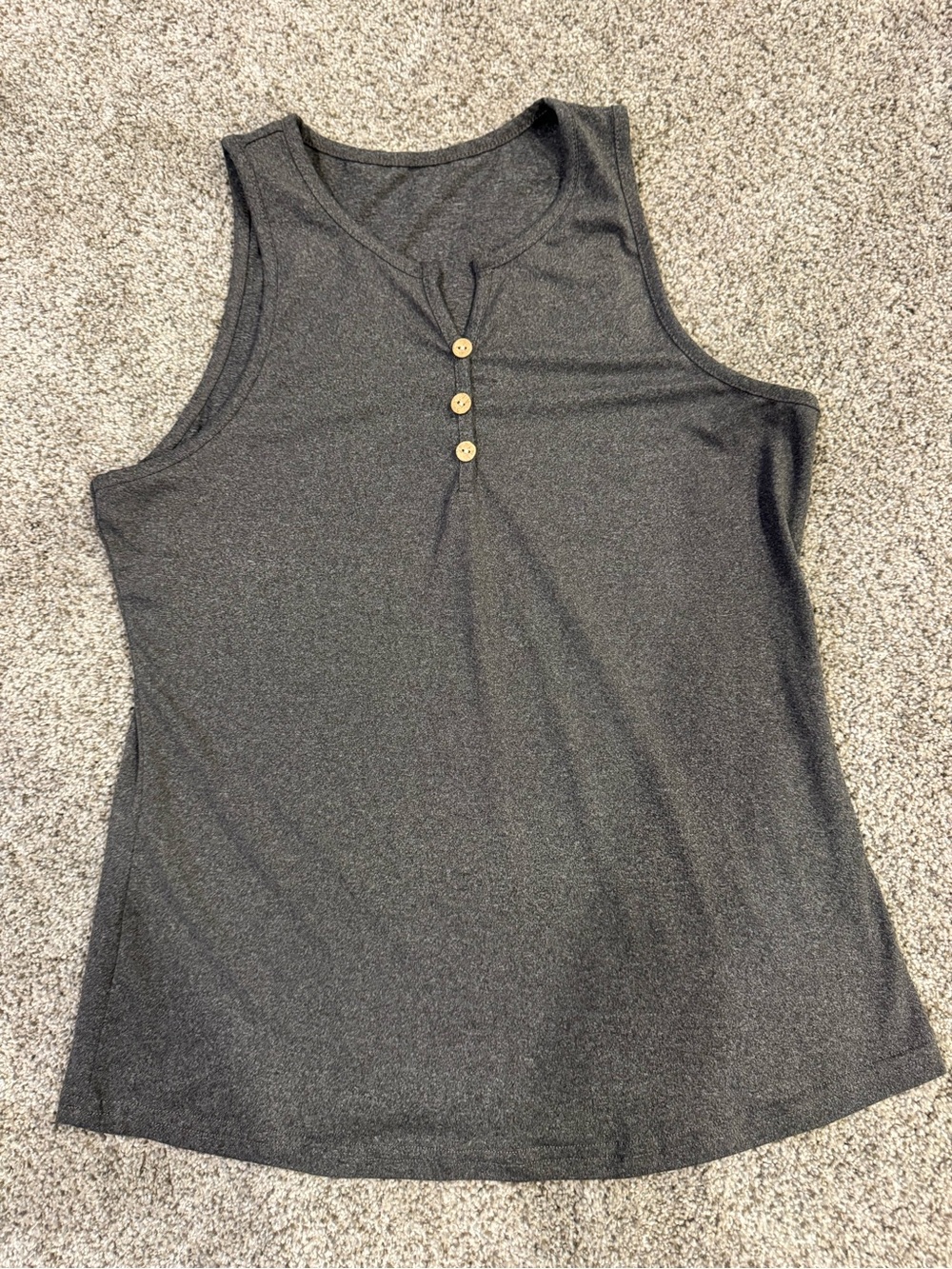 Gray Sleeveless Henley Tank with Wood-Tone Buttons
